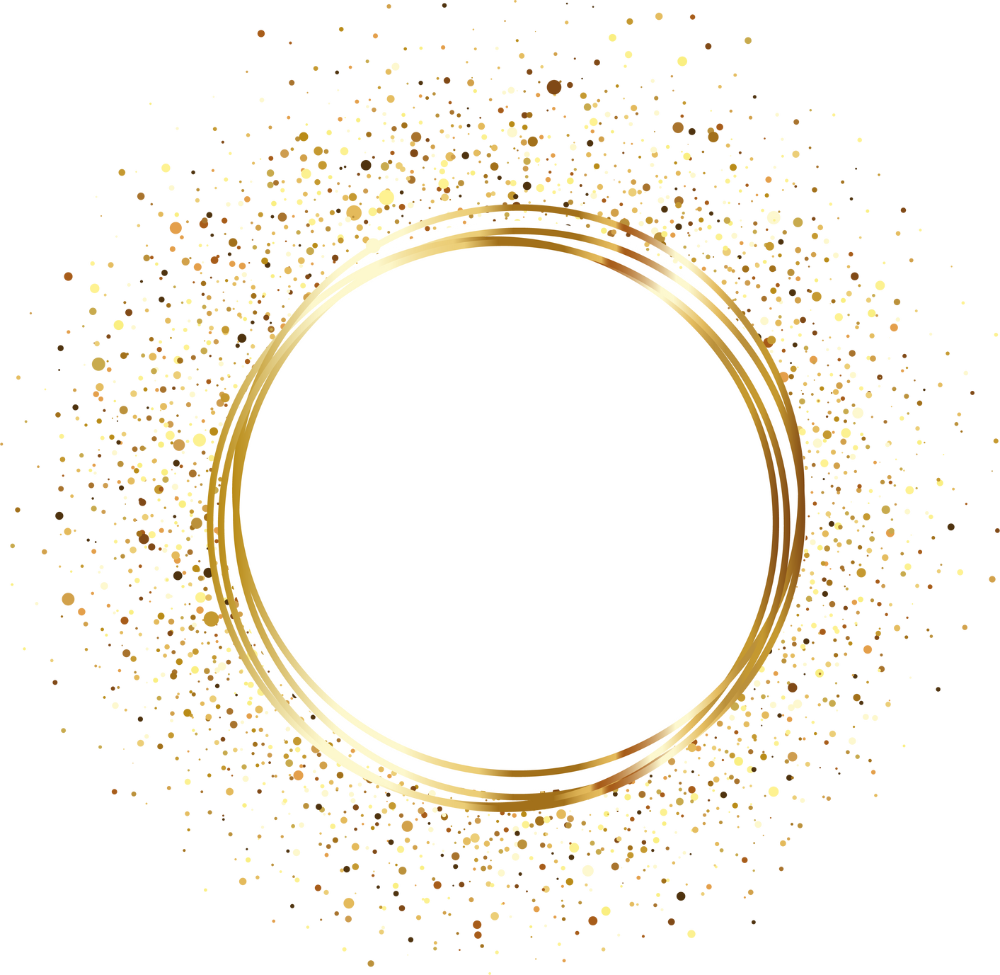 Gold round frame and confetti