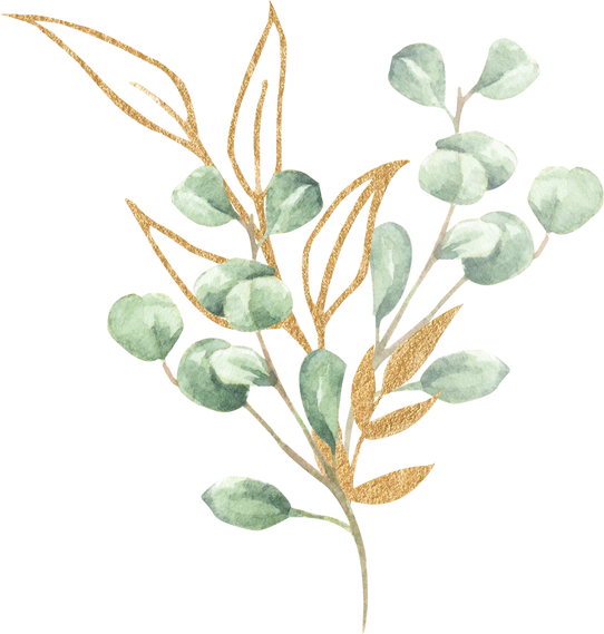 Illustration of Green and Gold Leaf Branches