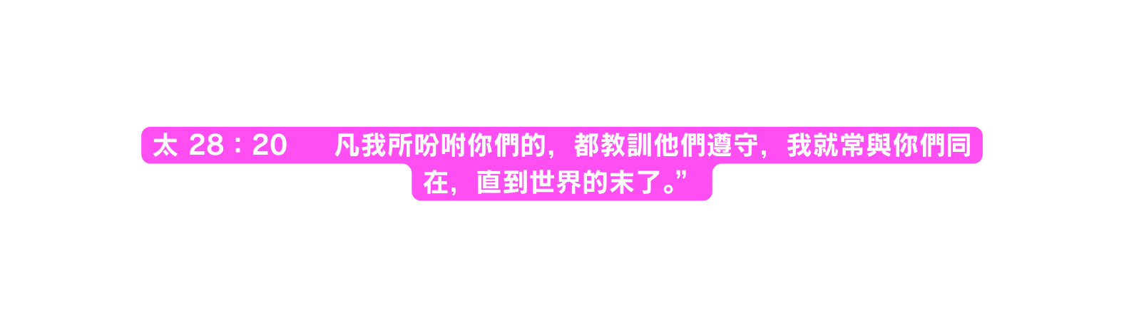 太 28 20 凡我所吩咐你們的 都教訓他們遵守 我就常與你們同在 直到世界的末了