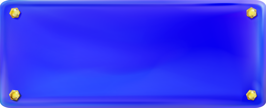 Blue Rectangular Painted Plate with Gold Bolt or Screws Isolated. Png.